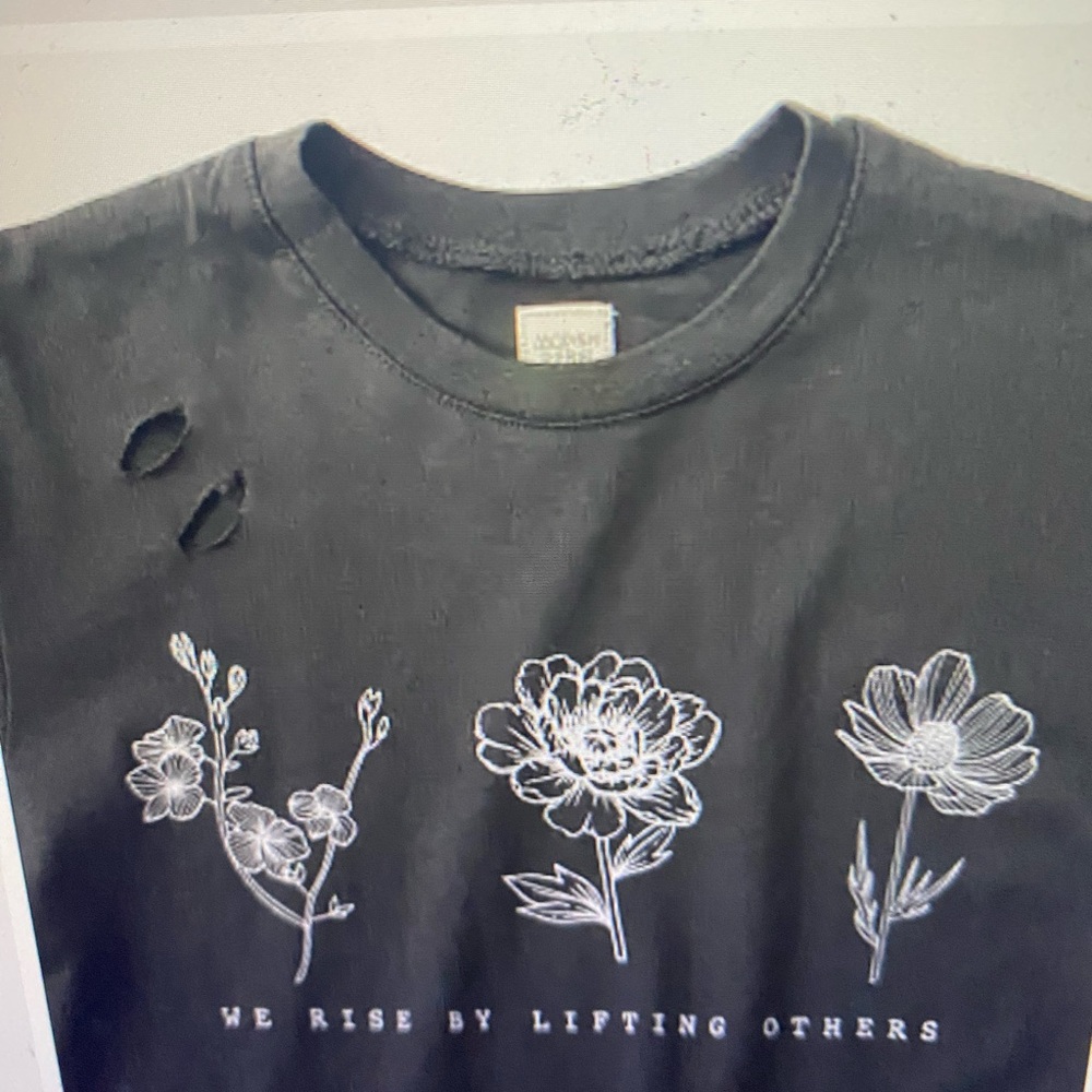 Kids Black Short Sleeve Tee with Floral Design